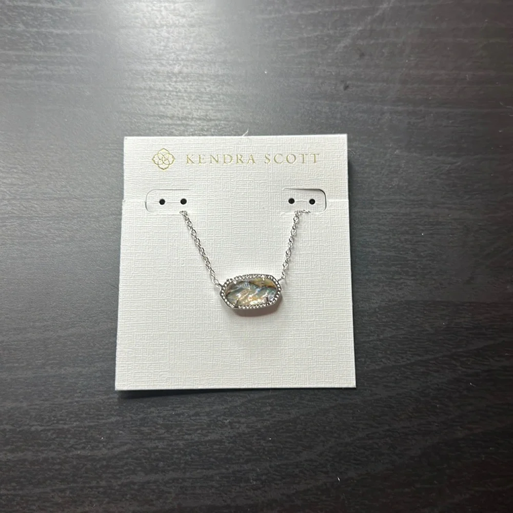 Authentic KENDRA SCOTT Elisa 454 Rhodium Necklace Abalone Shell Pendant - Picture 2 of 5